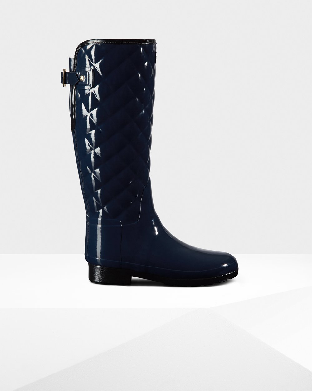 Hunter Refined Adjustable Quilted Gloss Tall Rain Boots Sale - Hunter Womens Boots Navy